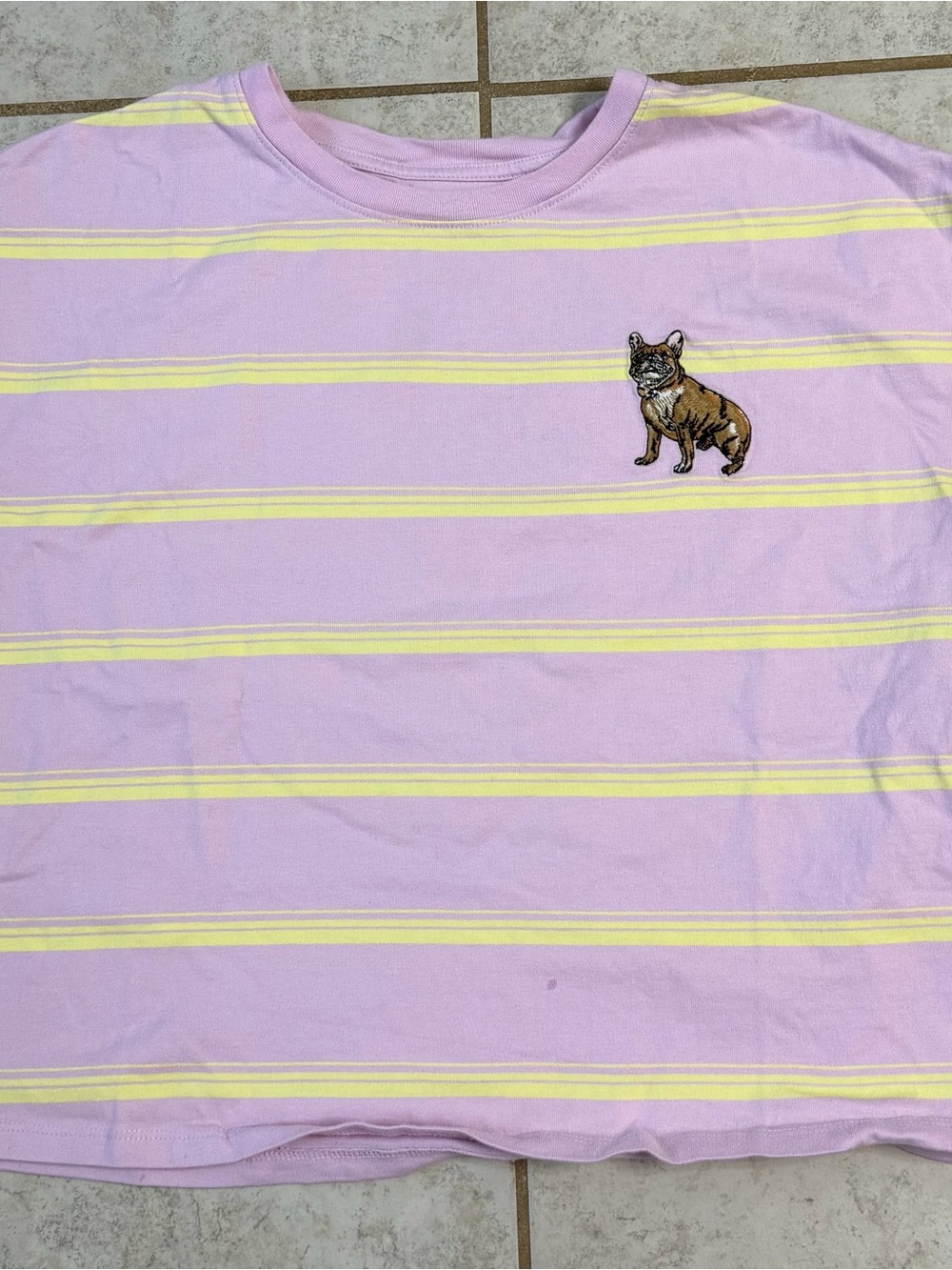Lavender & Yellow Striped Dog Embroidered Tee